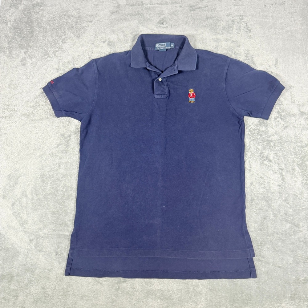 Vintage Polo Ralph Lauren Mens Medium Polo Bear RL 13 Polo Shirt Navy Blue